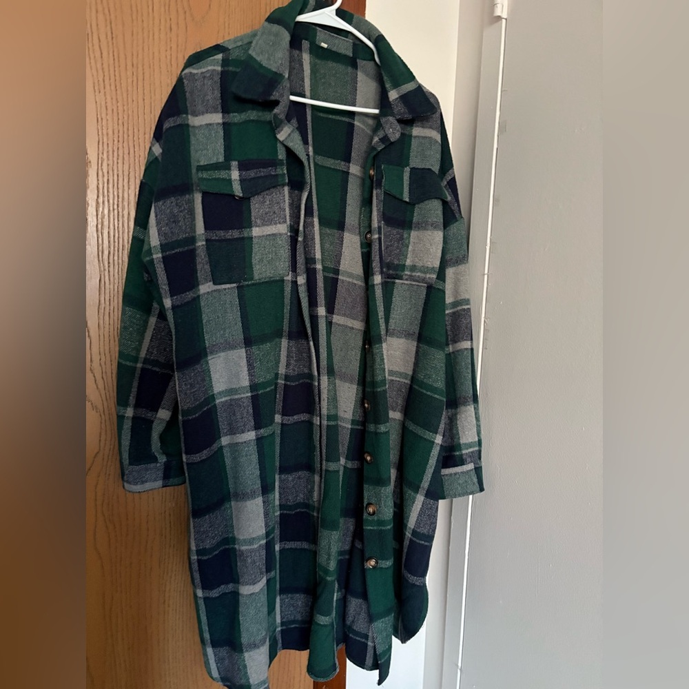 Green and Blue Plaid Shirt Jacket